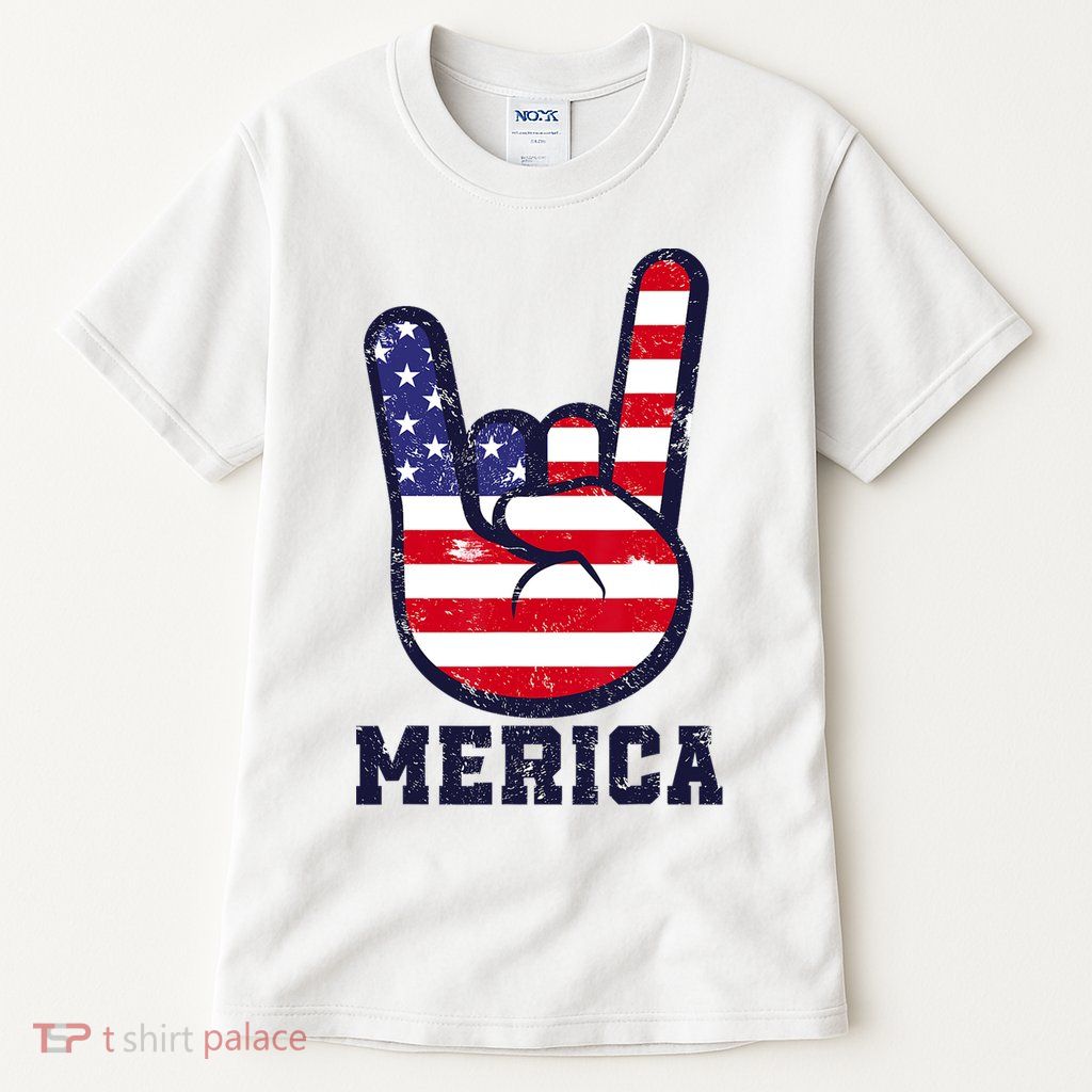 Merica Rock Sign 4th Of July American USA Flag Patriotic Tall T-Shirt