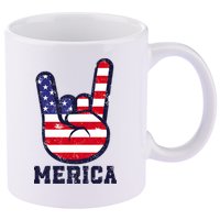 Merica Rock Sign 4th Of July American USA Flag Patriotic 11oz C Handle Ceramic Mug