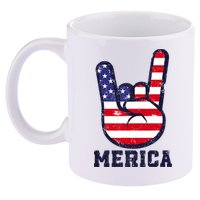 Merica Rock Sign 4th Of July American USA Flag Patriotic 11oz C Handle Ceramic Mug