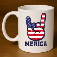Merica Rock Sign 4th Of July American USA Flag Patriotic 11oz C Handle Ceramic Mug
