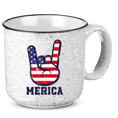 Merica Rock Sign 4th Of July American USA Flag Patriotic 15oz Campfire Ceramic Mug