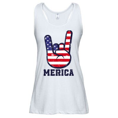 Merica Rock Sign 4th Of July American USA Flag Patriotic Ladies Essential Flowy Tank