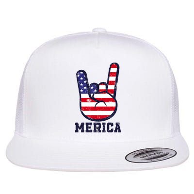 Merica Rock Sign 4th Of July American USA Flag Patriotic Flatbill Hat