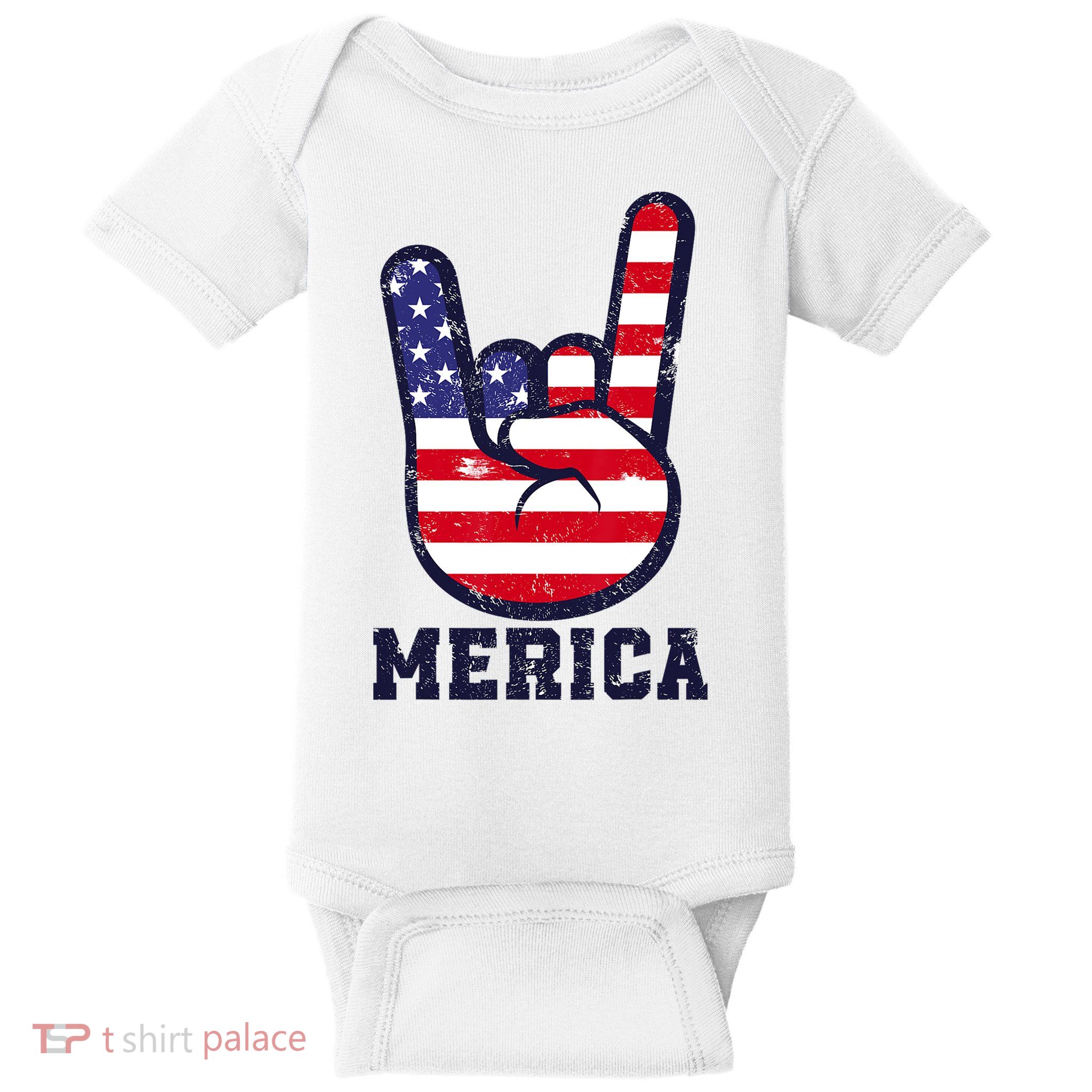 Merica Rock Sign 4th Of July American USA Flag Patriotic Baby Bodysuit