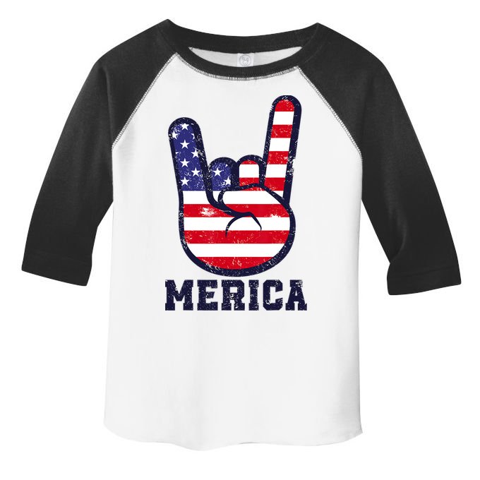 Merica Rock Sign 4th Of July American USA Flag Patriotic Toddler Fine Jersey T-Shirt