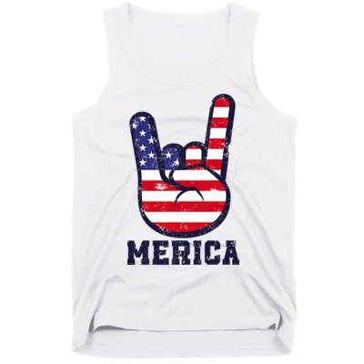 Merica Rock Sign 4th Of July American USA Flag Patriotic Tank Top
