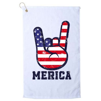 Merica Rock Sign 4th Of July American USA Flag Patriotic Golf Towel