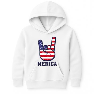 Merica Rock Sign 4th Of July American USA Flag Patriotic Kids Hoodie