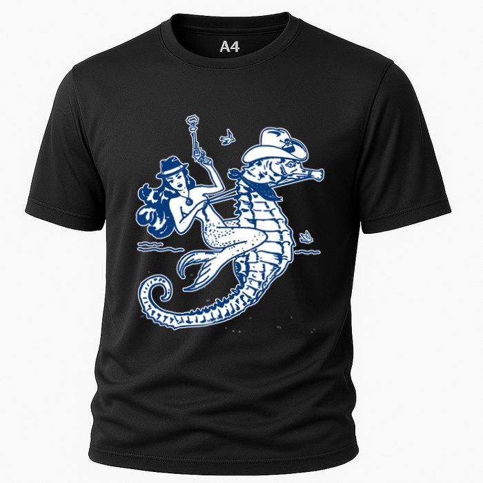 Mermaid Riding Seahorse Cooling Performance Crew T-Shirt