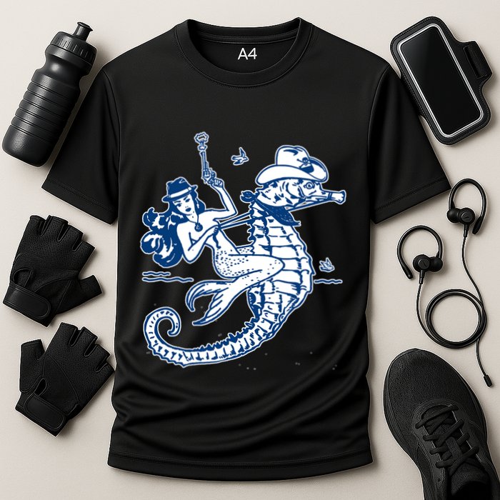 Mermaid Riding Seahorse Cooling Performance Crew T-Shirt