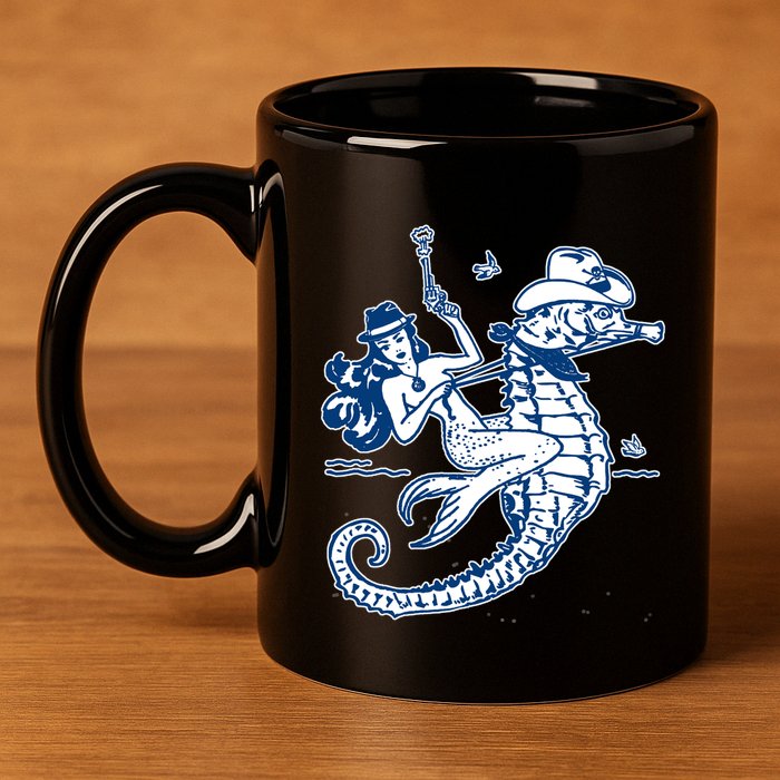 Mermaid Riding Seahorse 11oz C Handle Ceramic Mug