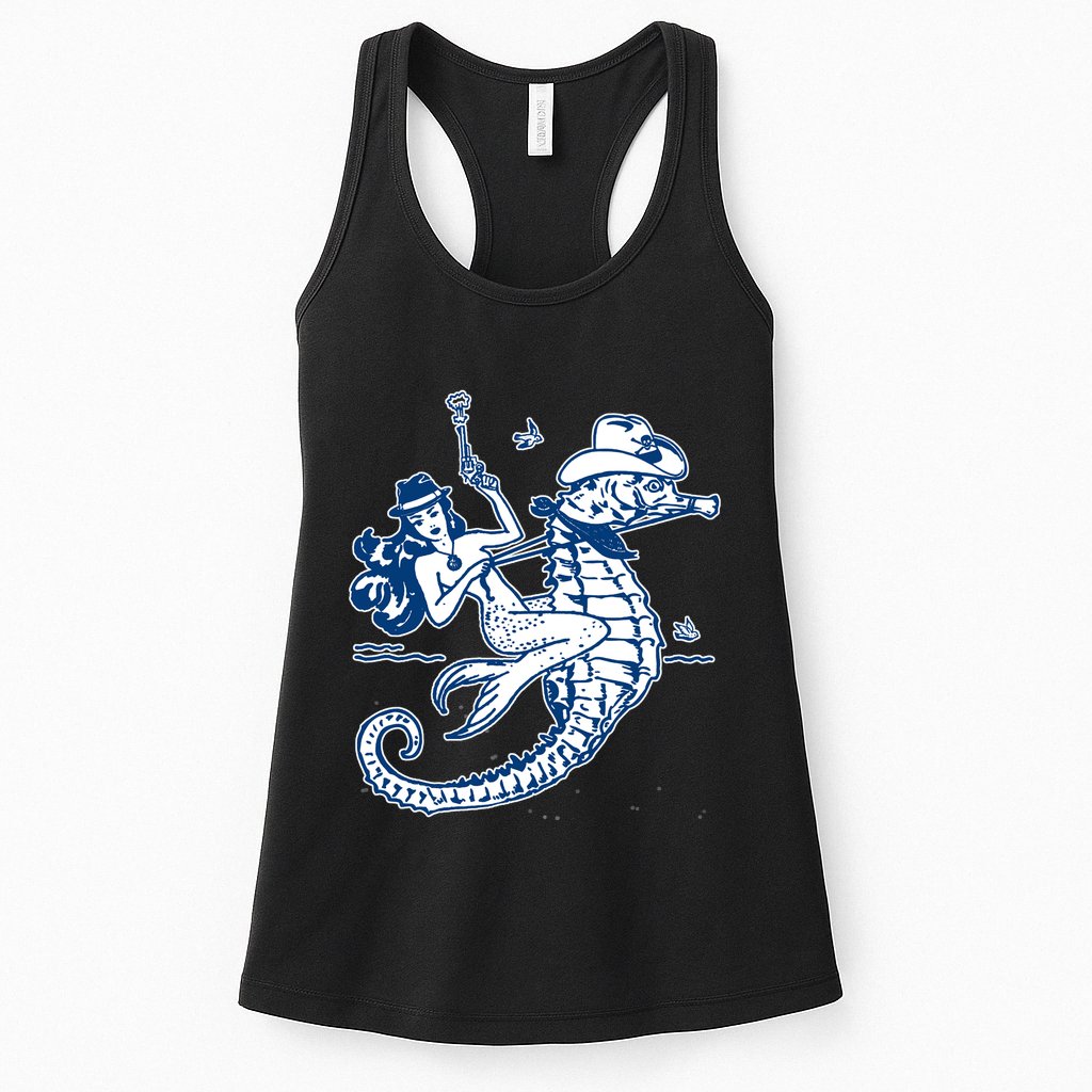 Mermaid Riding Seahorse Womens Tank Top
