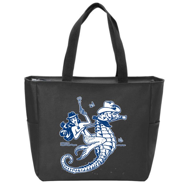 Mermaid Riding Seahorse Zip Tote Bag