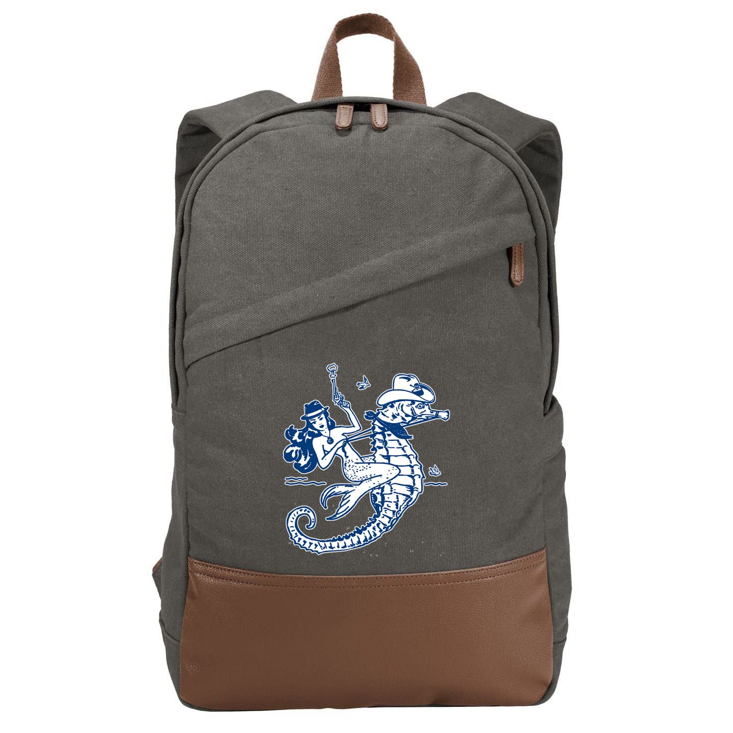 Mermaid Riding Seahorse Cotton Canvas Backpack