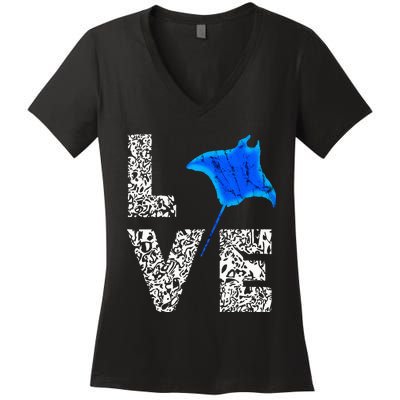 Manta Ray Stingray Sea Ocean Creatures Animals Lovers Women's V-Neck T-Shirt