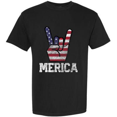 Merica Rock Sign 4th Of July Vintage American Flag Retro Usa Garment-Dyed Heavyweight T-Shirt