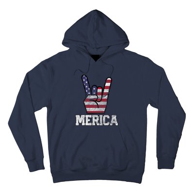 Merica Rock Sign 4th Of July Vintage American Flag Retro Usa Hoodie