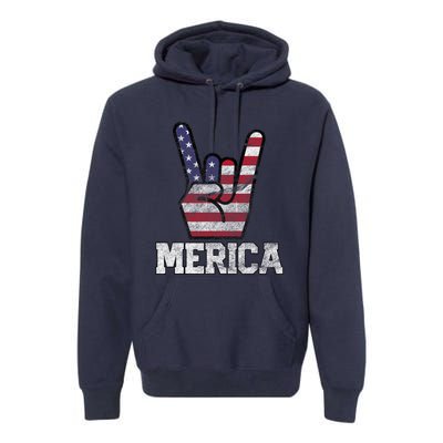 Merica Rock Sign 4th Of July Vintage American Flag Retro Usa Premium Hoodie