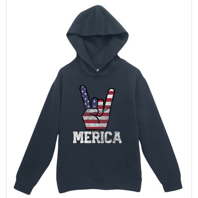 Merica Rock Sign 4th Of July Vintage American Flag Retro Usa Urban Pullover Hoodie