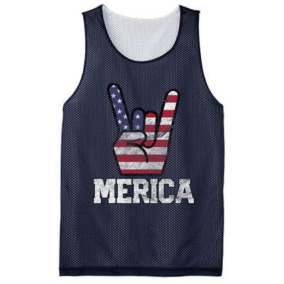 Merica Rock Sign 4th Of July Vintage American Flag Retro Usa Mesh Reversible Basketball Jersey Tank