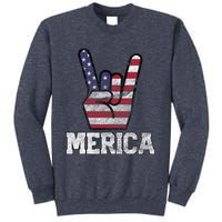 Merica Rock Sign 4th Of July Vintage American Flag Retro Usa Sweatshirt