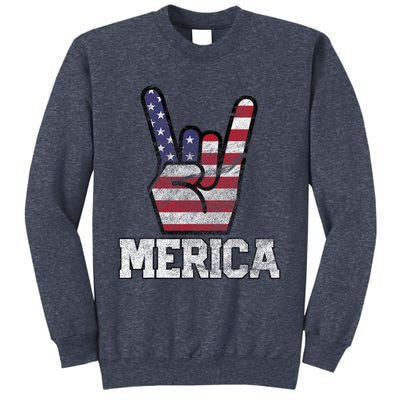 Merica Rock Sign 4th Of July Vintage American Flag Retro Usa Sweatshirt