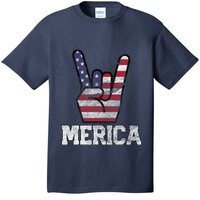 Merica Rock Sign 4th Of July Vintage American Flag Retro Usa T-Shirt