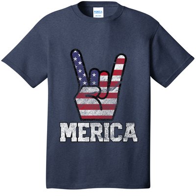 Merica Rock Sign 4th Of July Vintage American Flag Retro Usa T-Shirt