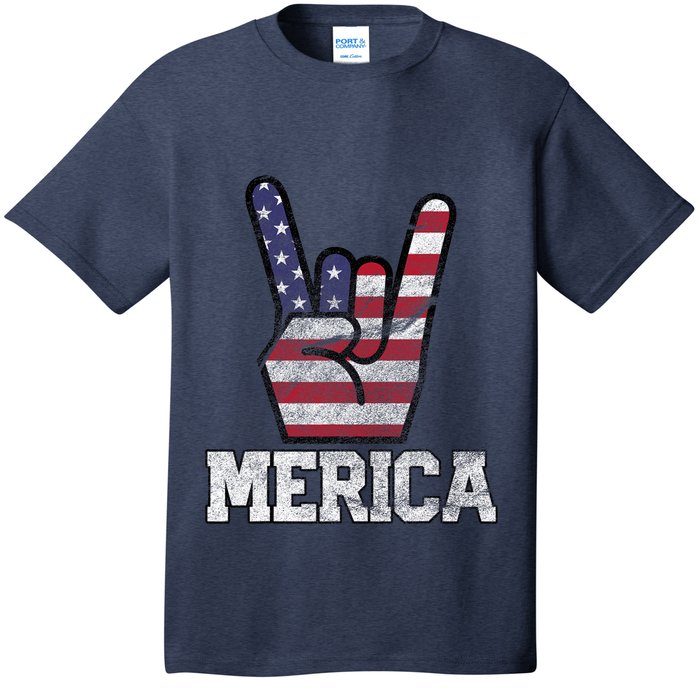 Merica Rock Sign 4th Of July Vintage American Flag Retro Usa T-Shirt