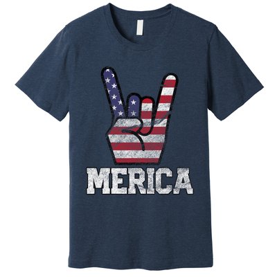 Merica Rock Sign 4th Of July Vintage American Flag Retro Usa Premium T-Shirt