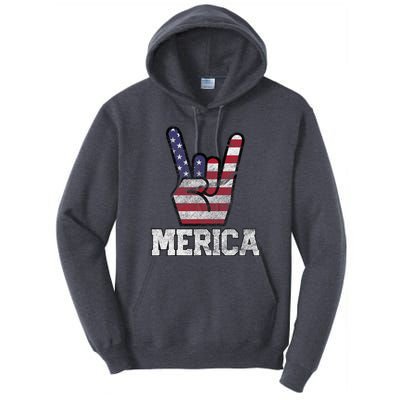 Merica Rock Sign 4th Of July Vintage American Flag Retro Usa Tall Hoodie