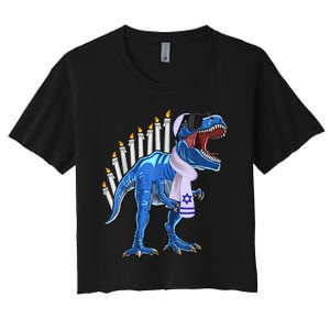 Menorasaurus Rex Shirt T Rex Dinosaur Hanukkah Gift Women's Crop Top Tee