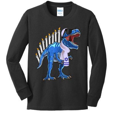 Menorasaurus Rex Shirt T Rex Dinosaur Hanukkah Gift Kids Long Sleeve Shirt