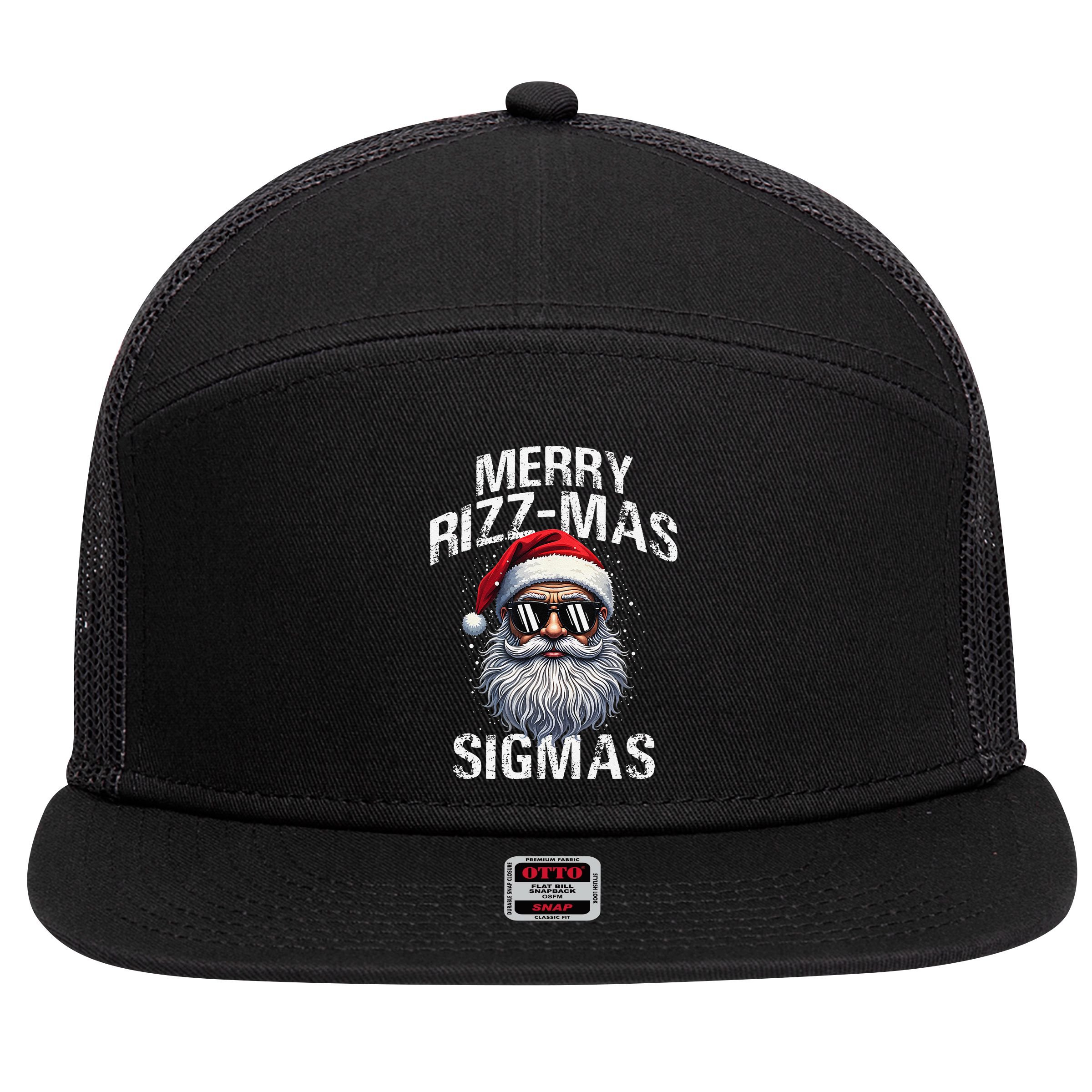 Merry Rizzmas Sigmas Gen Alpha Funny Christmas Santa Claus Gift 7 Panel Mesh Trucker Snapback Hat