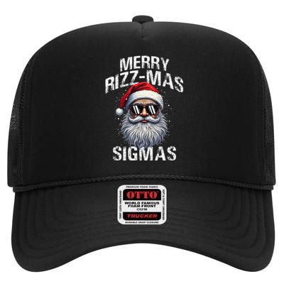 Merry Rizzmas Sigmas Gen Alpha Funny Christmas Santa Claus Gift High Crown Mesh Back Trucker Hat