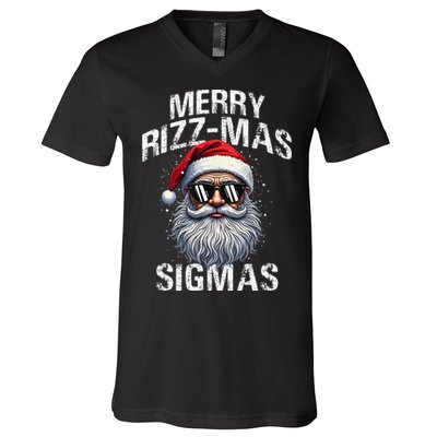 Merry Rizzmas Sigmas Gen Alpha Funny Christmas Santa Claus Gift V-Neck T-Shirt