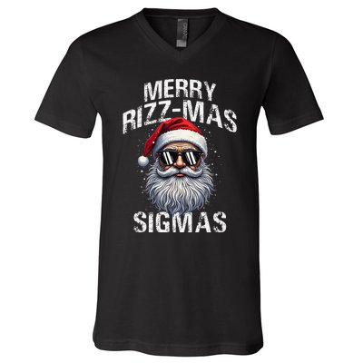 Merry Rizzmas Sigmas Gen Alpha Funny Christmas Santa Claus Gift V-Neck T-Shirt