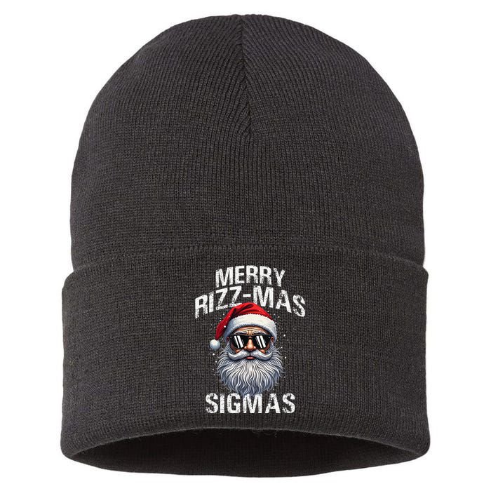 Merry Rizzmas Sigmas Gen Alpha Funny Christmas Santa Claus Gift Sustainable Knit Beanie