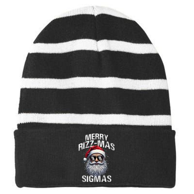 Merry Rizzmas Sigmas Gen Alpha Funny Christmas Santa Claus Gift Striped Beanie with Solid Band