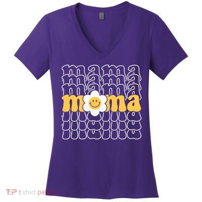 Mama Retro Sunflower Mothers Day Women's V-Neck T-Shirt