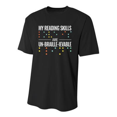 My Reading Skills Are Un Braille Ievable Blindness Braille Youth Performance Sprint T-Shirt