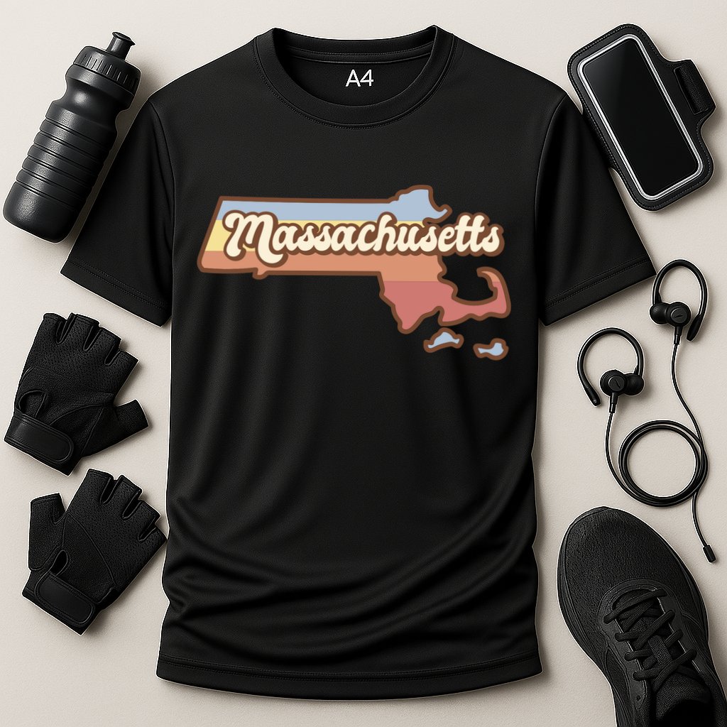 Massachusetts Retro Sunset Logo Cooling Performance Crew T-Shirt