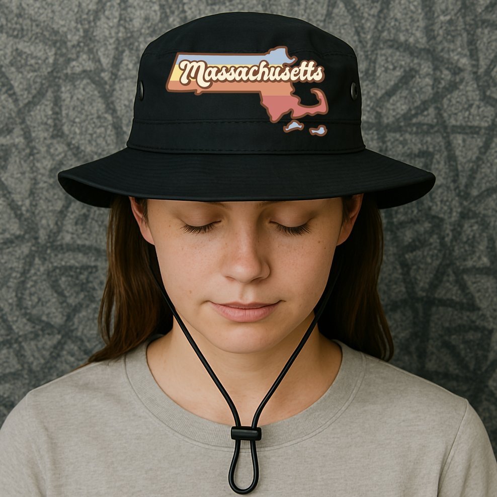 Massachusetts Retro Sunset Logo Bucket Hat