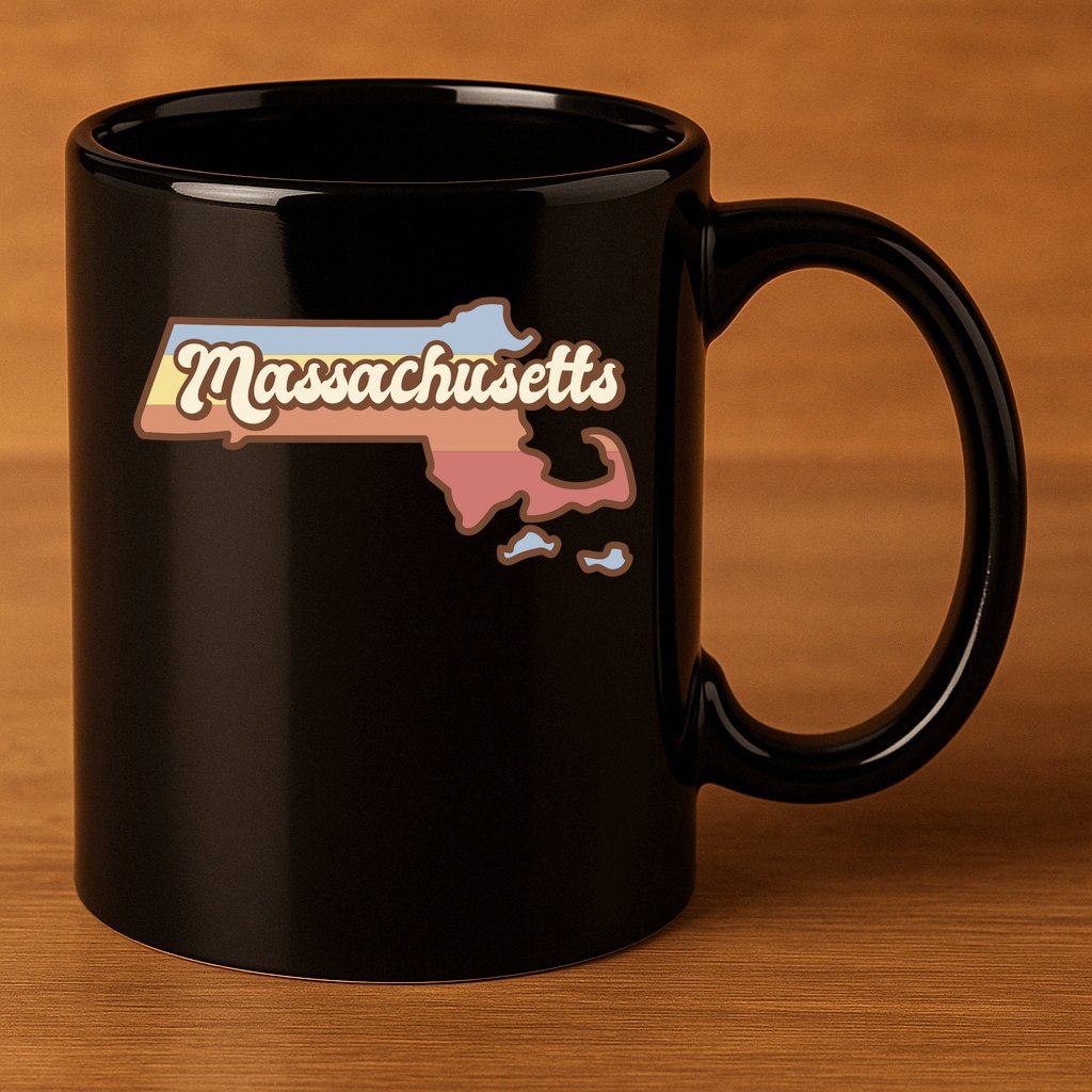 Massachusetts Retro Sunset Logo 11oz C Handle Ceramic Mug