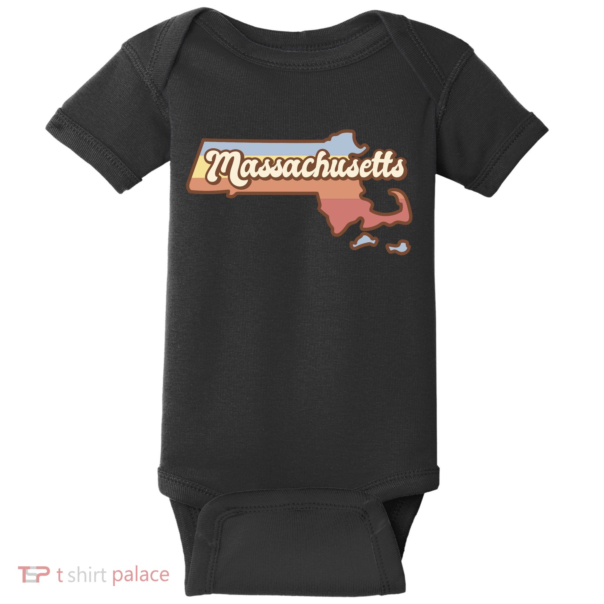 Massachusetts Retro Sunset Logo Baby Bodysuit