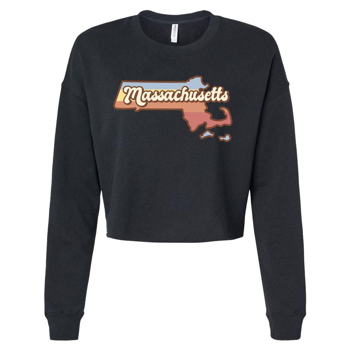 Massachusetts Retro Sunset Logo Cropped Pullover Crew