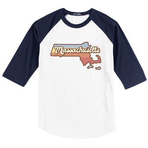 Massachusetts Retro Sunset Logo Baseball Sleeve Shirt