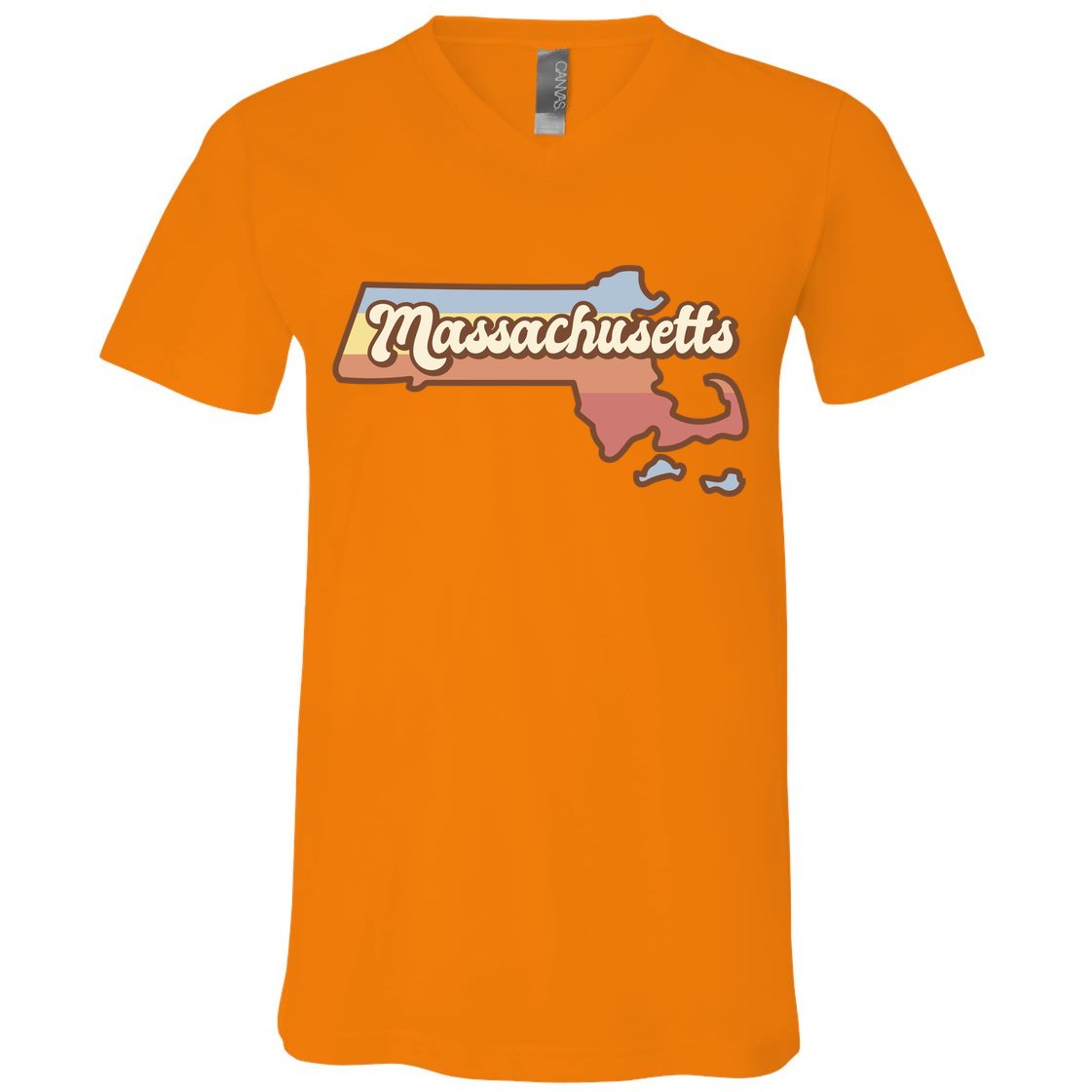 Massachusetts Retro Sunset Logo V-Neck T-Shirt