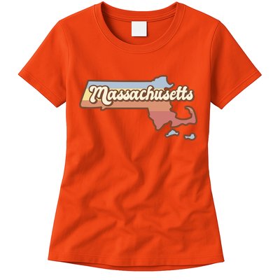 Massachusetts Retro Sunset Logo Womens T-Shirt