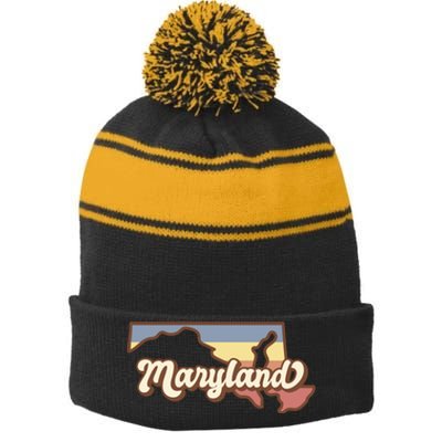 Maryland Retro Sunset Logo Stripe Pom Pom Beanie